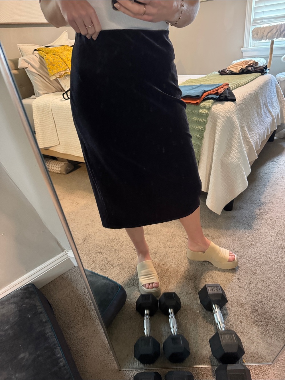 VINTAGE Ann Taylor Black Velvet Midi Pencil Skirt